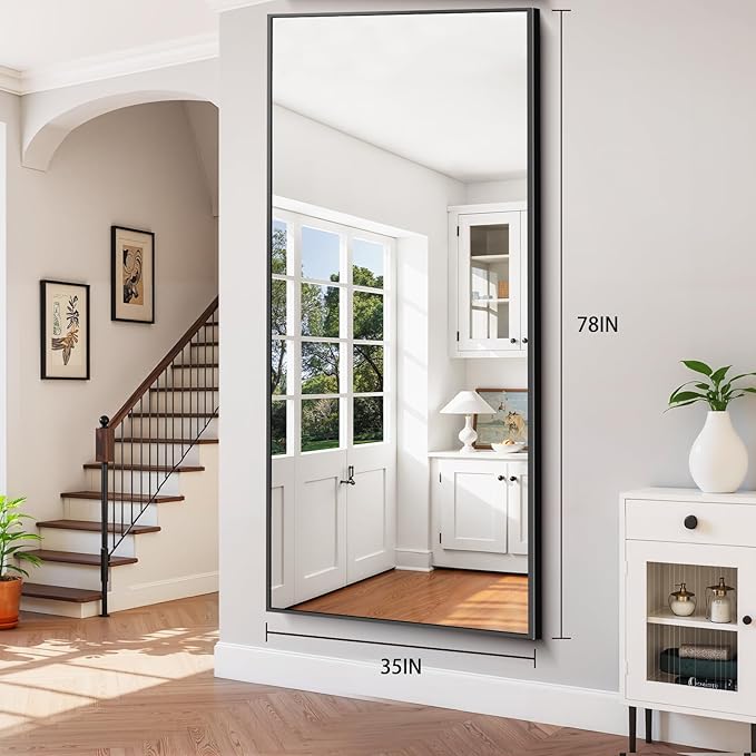 78"x35" Floor Mirror Full Length - Standing Mirror with Aluminum Alloy Frame, Large Body Mirror for Bedroom, Living Room, Wall Mounted or Leaning