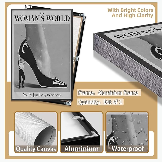 Retro This Is A Woman Is World Poster Feminist Canvas Wall Art Modern Black And White Feminine Hot Girls Room Aesthetic Prints Painting For Home Bedroom Dorm Wall Decor 8x12in Framed