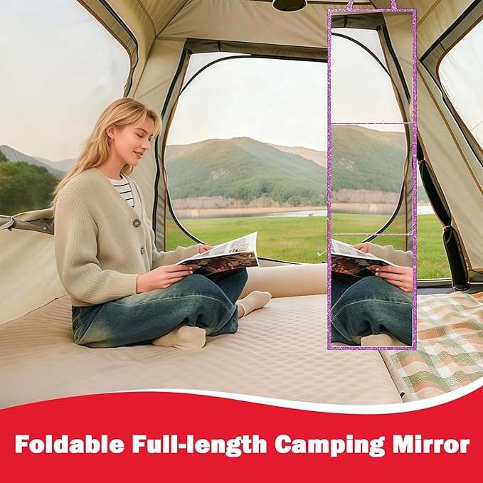 Foldable Full Length Mirror, 2-in-1 Wall Mounted or Tabletop Mirror, Portable Travel Mirror with Handle for Dance Home Bedroom Wardrobe Stage Makeup Checks Camping Outdoor Use (47" x 12.5", Tri-Fold)