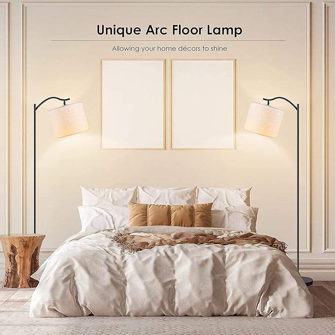BoostArea Floor Lamp for Living Room,LED Arched Floor Lamps,Modern Standing Lamp with Beige Linen Shade,Footswitch,Mid Century Floor Lamp for Bedrooms,Study Room,Office(Bulb Not Incl)