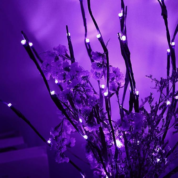 XIANMU Led Branch Light Battery Operated Lighted Branches Vase Filler Willow Twig Lighted Branch 30 Inch 20 LED for Christmas Home Party Decoration Indoor Outdoor Use Pack of 2 Purple