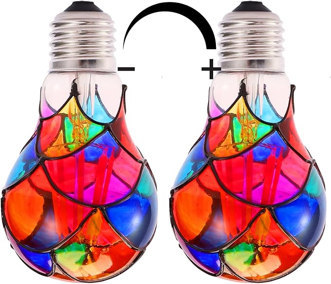 Dimmable Stained Glass LED Light Bulb, 3.5W E26 Base A19/A60 Festive Atmosphere Color Bulb, for Home Light, Party, Festive Decoration, 2 Pack