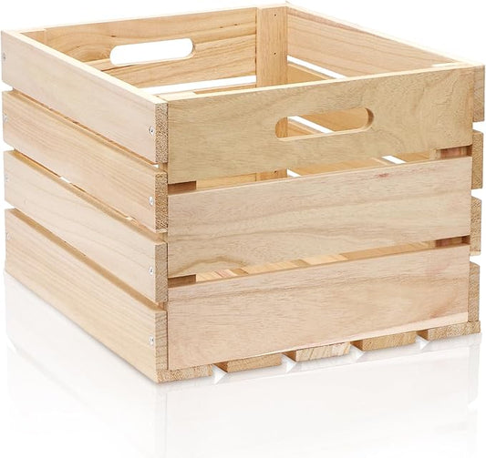 1 PCS Extra Large Wood Crates Box for Storage 16 x 12 x 9.5 Inches Unassembled Natural Wooden Crates with Handle Decorative Nesting Container for Display Rustic DIY Home Laundry (Wood Color)