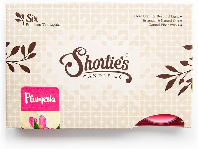 Shortie's Candle Company Pure Plumeria Premium Tealight Candles - 6 Pink Highly Scented Tea Lights - Beautiful Candlelight - Made in the USA - Flower & Floral Collection