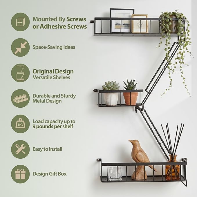 SweetSage Fire Escape Wall Shelf, Modern City Corner Wall Decorative Action Figure Metal Display with Mini Shelf, Black 2.5 Tier