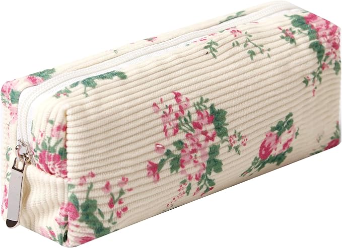 Pencil Case Lightweight Aesthetic Pen Case Office College School Storage Bag Pouch Holder Box Organizer Makeup Pouch Cosmetic Bag for Girls Boys Kids (Flowers-Pink)