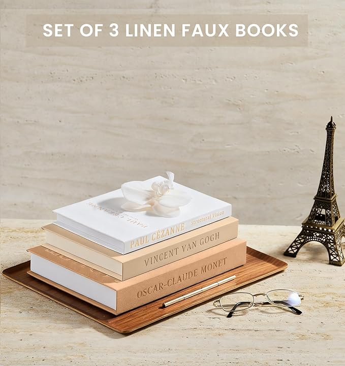 Aesthetic Decorative Books - Coffee Table Books Decor - Faux Decor Book Storage Box for Decoration - Set of 3 Linen Fake Book for Home Table Decor - Bedside Tables Decors - Home Room Bookshelf Decors