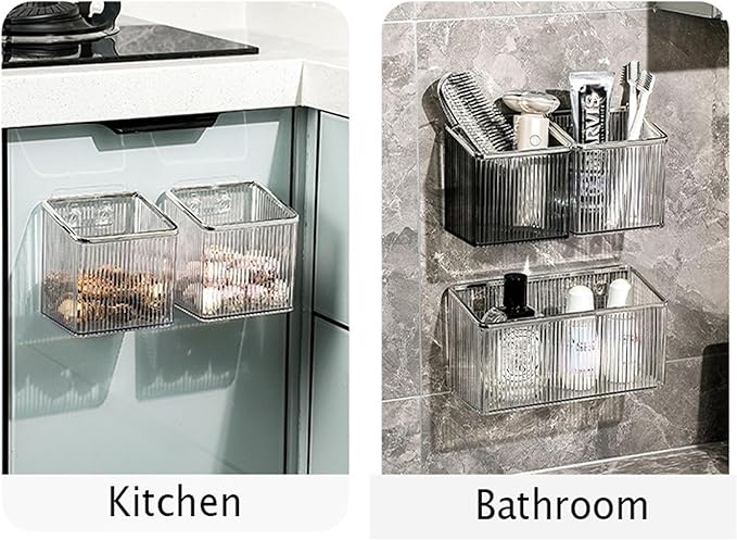 Floating Shelves Wall Bin Organizer Adhesive Wall Mounted Plastic Storage Organizer No Drilling Hanging Storage Containers Makeup Organizer Shelf for Office, Kitchen, Home
