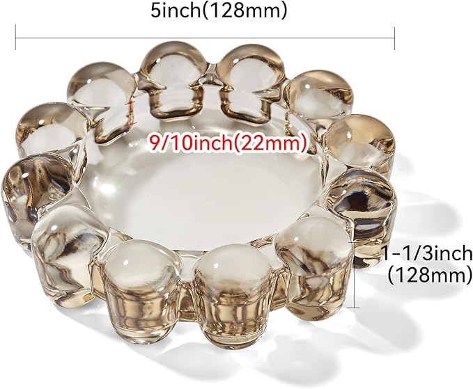 Chic Smoky Glass Candle Dish, 1 Pack Modern Bubble Candle Holder for Small Candles and Diffusers, Decorative Home Decor Accessorys