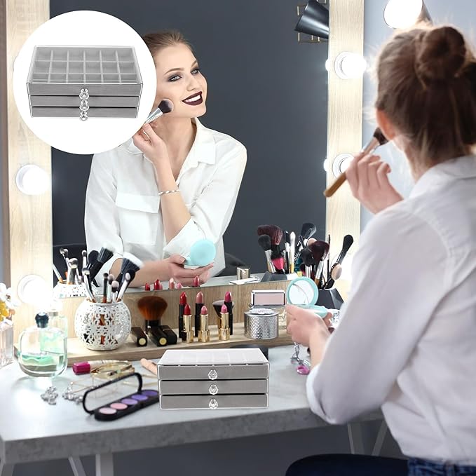 KALLORY Transparent Drawer Jewelry Organizer Box Earring Display Holder Large Capacity Ring Necklace Storage Case for Women Gray Trinket and Makeup Organizer