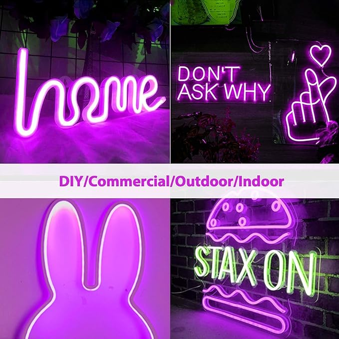 Lamomo LED Neon Lights Purple, 12V 0.39In/Cut Silicone Waterproof DIY Led Strip Lights for Bedroom Indoor Outdoor Decoration（Power Adapter not Included）