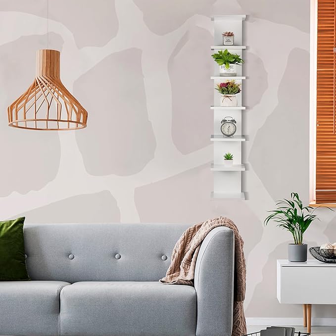 2 Pack 7 Tier Wall Shelf Unit - Lack Floating Shelf, Compact Display Floating Shelf, Vertical Column Wall Decor Mount Floating Storage Organizer Tall Tower Shelf for Bedrooms, Living Rooms(White)