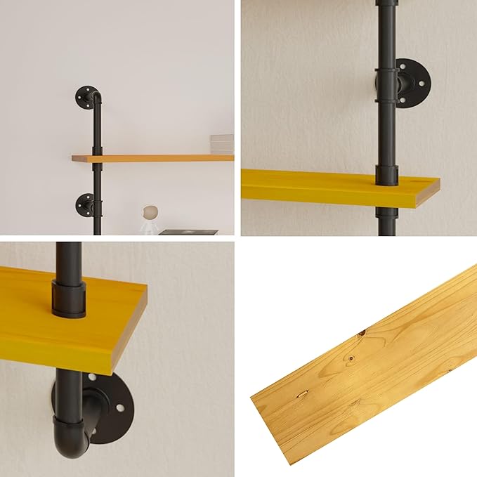 HDDFER Industrial Pipe Shelving Shelf Rustic Wood Wall Shelves Industrial Floating Shelves for Wall 48 Inch Farmhouse Bookshelf Pipe Shelves Living Room Kitchen