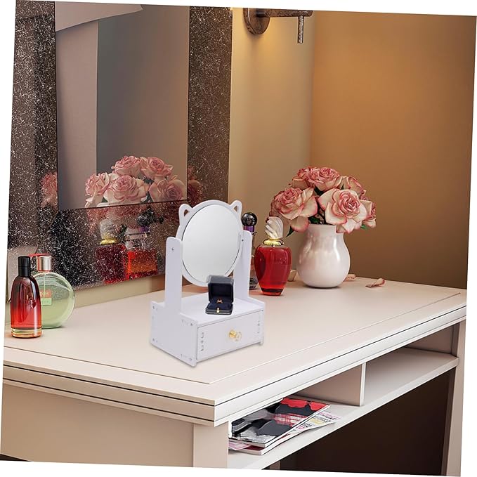 CALLARON Large Desktop Cosmetic Mirror with Drawer Storage Box Portable Makeup Mirror for Girls for Vanity and Travel Dimmable Touch Screen Stylish Makeup Organizer