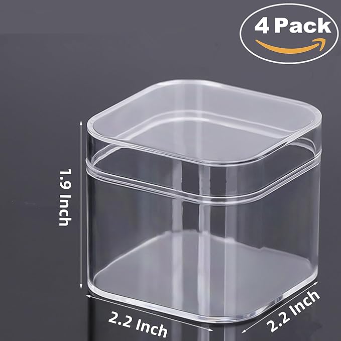 KissYou Acrylic Box 4 Packs Clear Square Cube with Lid Jewelry Storage Boxes Graduation Wedding Birthday Party Candy Boxes Decorative Box
