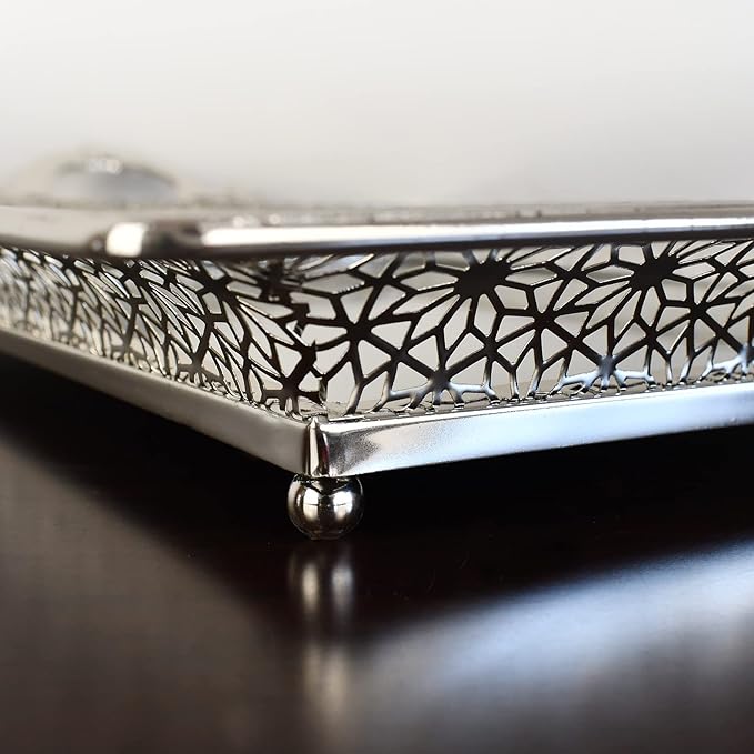 Decorative Mirrored Tray Home Decor Vanity Tray for Dresser Make Up Jewelry Organizer Silver Perfume Tray Rectangle Decorative Serving Glass Mirror