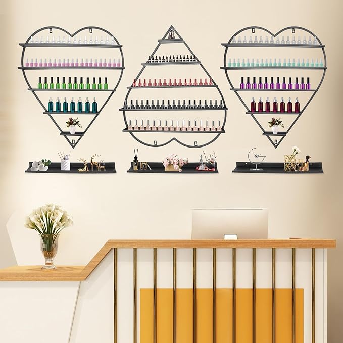 DYRABREST 5 Tier Metal Nail Polish Storage Rack - 6 Piece Organizer for Makeup, Jewelry Display - Wall Shelf for Salon, Holds 192 Bottles