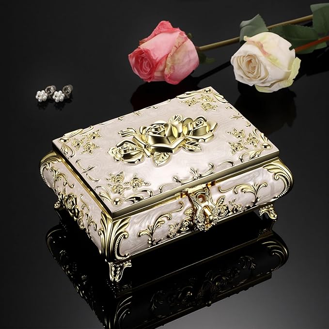 Hipiwe Jewelry Storage Chest Rectangular Keepsake Storage Box Trinket Decorative Box for Rings Earrings Holder Gift for Women, Large