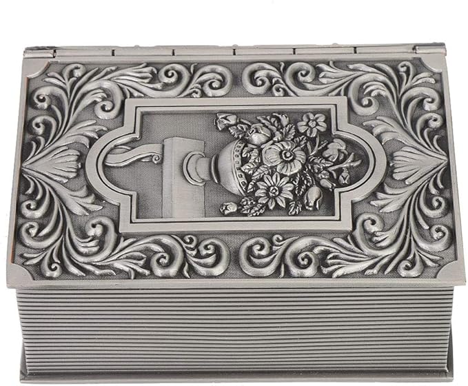 Simulation Book Shaped Jewelry Storage Box, Retro Carved Patterns Tin Alloy Decorative Organizer, Cosmetic Tools Organizer with Soft Flannelette Inside, Ideal for Necklace & Home