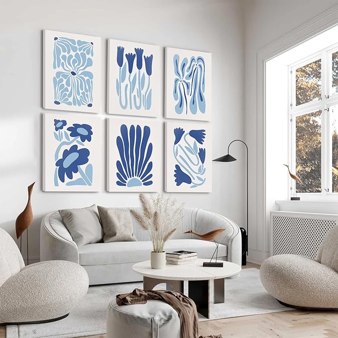 Matisse Flower Wall Art Prints Blue Abstract Wall Decor Aesthetic Matisse Canvas Wall Art Picasso Gallery Posters Matisse Preppy Pictures Flower Paintings for Bathroom 8x10 Inch Set of 6 Ready to Hang
