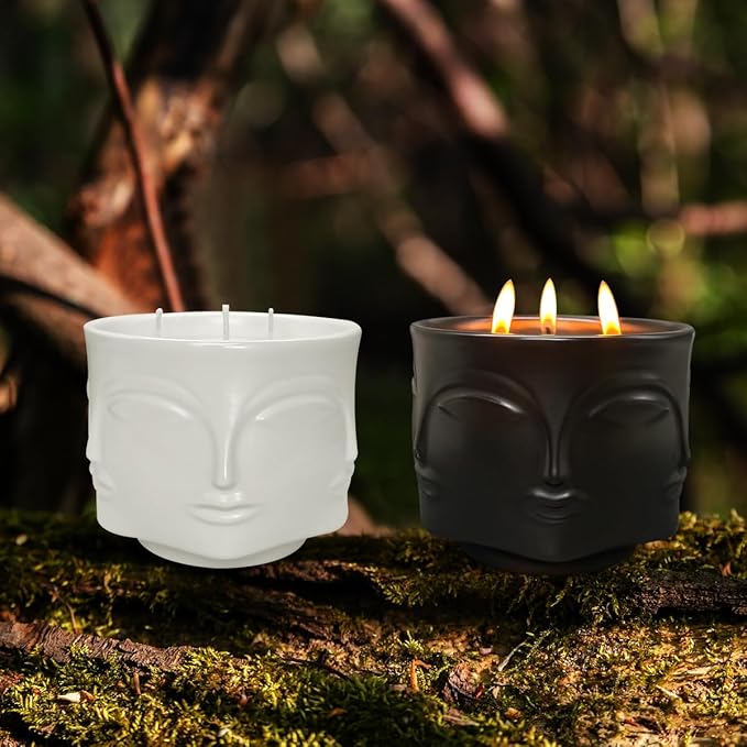 Strong Eucalyptus & Rosemary 3 Wick Black Large Candle, 20oz, Ceramic, Outdoor Scented Candles, 100% Soy, for Home Scented, Yoga, Meditation, Table Decor, Home Decor, Boho Decor, Beautiful Candle Jars