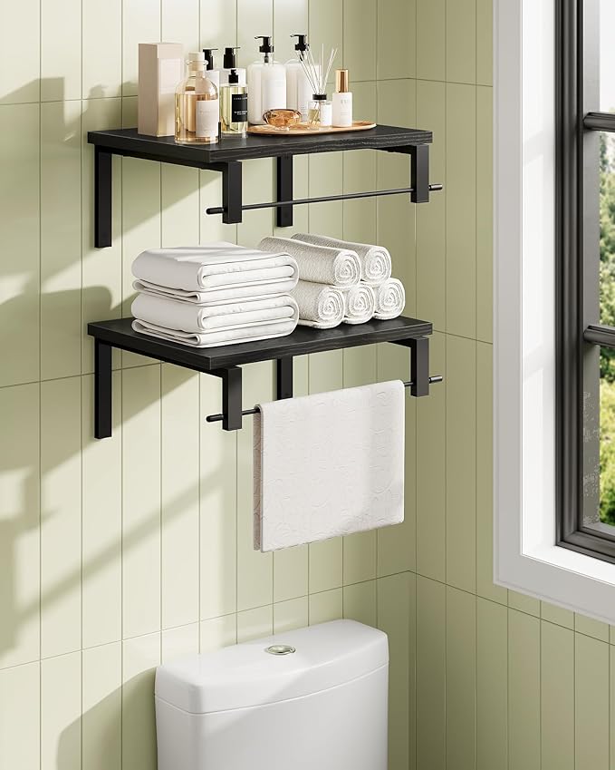 CHOEZON Deep Floating Shelves for Wall, 12 inch Wall Mounted Shelves Set of 2, Wide Floating Shelves for Living Room, Bedroom, Study, Bathroom, Black TBJ02P2BB