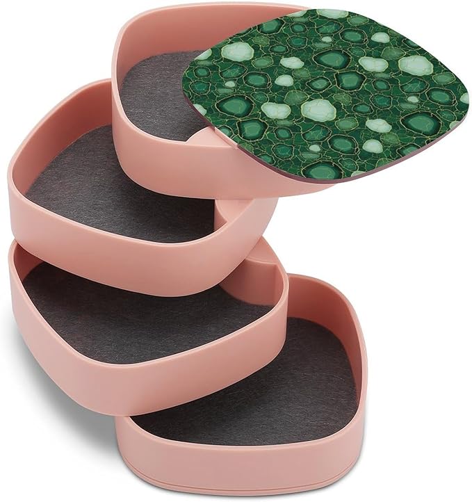 4 Layer Rotatable Travel Jewelry Case with Lid Emerald Green Marbled Teal Marble Jewelry Organizer Storage Box Earring Holder