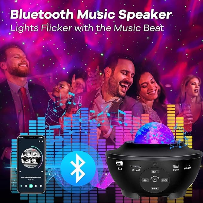 Elec3 Galaxy Projector for Bedroom, Ocean Light Projector with Bluetooth Speaker and RC Water Wave Lamp Northern Night Light Ocean Themed Decor Ambient Lights for Kids Adult Bedroom/Game Room Decor
