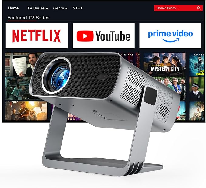 [Officially-Licensed App & Auto Focus] Light Grey Smart Standard Projector with WiFi and Bluetooth, XuanPad 4K Support Movie Projector, Portable Native 1080P Outdoor Projector with 360° Stand