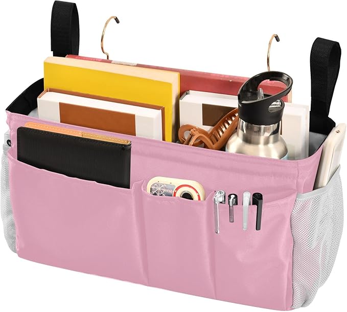 Rose Red Bedside Caddy Storage Bag Bedside Organizer for Dorm Room Top Bunk Bed Hanging Storage Organizer 6 Pockets with Hooks for Book Glasses Phone Holder