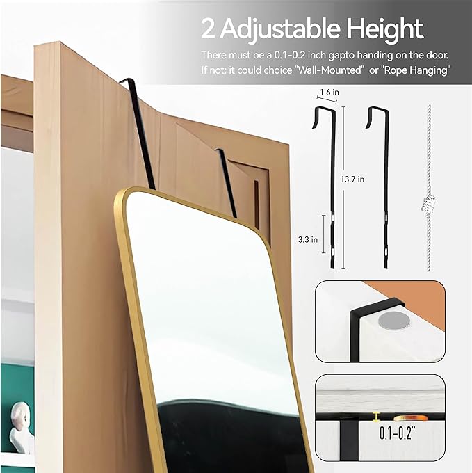 SCWF-GZ 47x14 Mirror Full Length Door Hanging Wall Mounted Aluminum Alloy Metal Frame Dressing Make-up Save Space Half Body Mirrors for Entryway Bedroom Bathroom Living Room 47 inch Gold