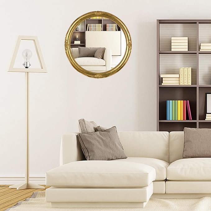 Funerom Vintage Decorative Wall Mirror Hanging Mirror Round (Gold 16 inch)