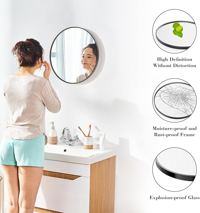 DUMOS Black Circle Mirror for Wall 20.02 inch, Bathroom Round Mirror for Over Sink, Bathroom, Entryway, Bedroom, Vanity