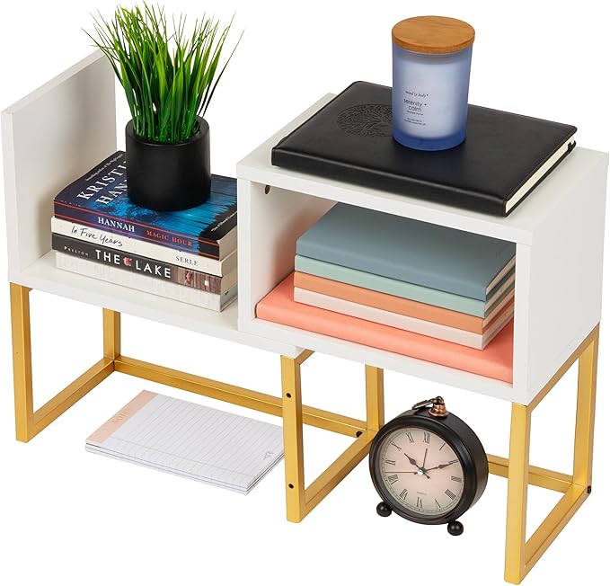Mind Reader Floating Shelves, Wall-Mounted Office Organizers, Modern MDF Display Storage with Metal Rail, Set of 2, White
