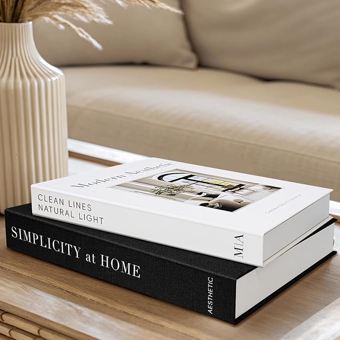 Modern Decorative Books for Home Coffee Table Decor - Fake Books Storage Box for Decoration - Set of 2 Faux Book Photo Storage Keepsake Box for Room Bookshelf Decor, Black