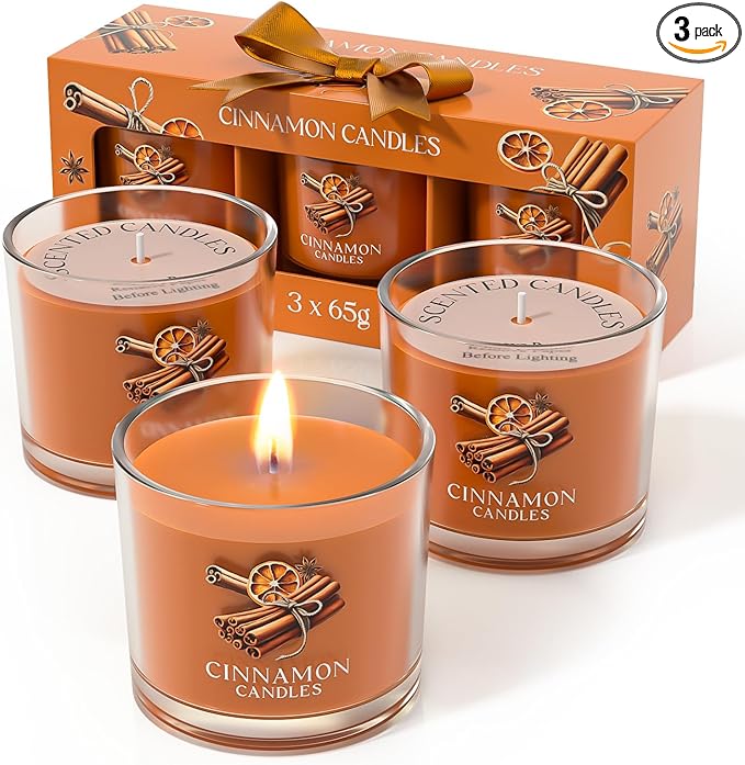 CHILLFLAME Cinnamon Candle, Scented Candles Gifts for Women, Candles Gift Set for Her, 3 Scented Votive Candles, Birthday Gifts for Women/Men (Orange, 7 oz)