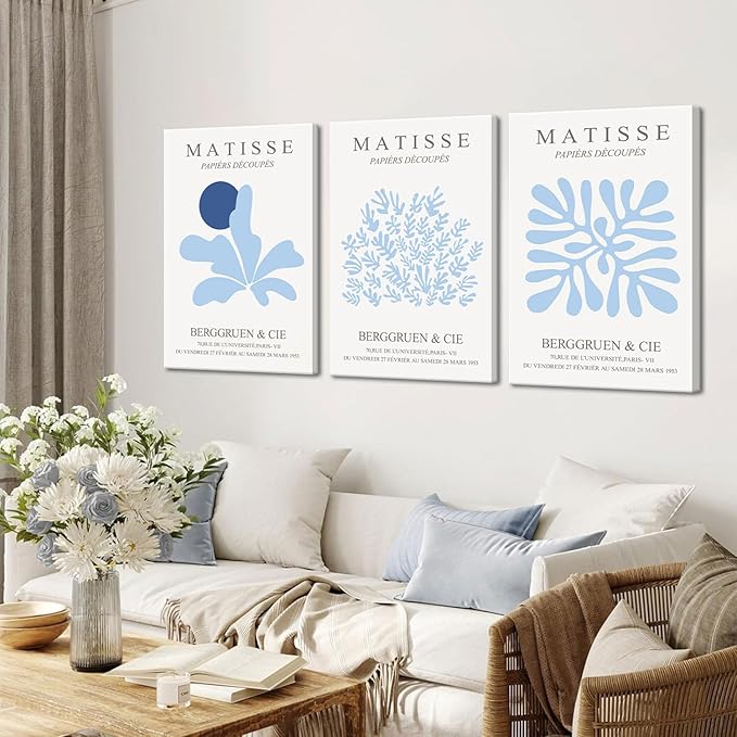 3Pcs Blue Coastal Canvas Wall Art Coastal Granddaughter Aesthetic Wall Decor Pictures Abstract Minimalist Posters Prints for Bedroom Living Room Gallery Home Decoration 16x24in