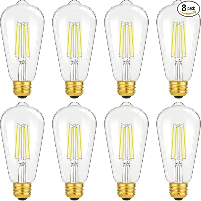 8W Vintage LED Edison Light Bulbs 100W Incandescent Equivalent, 1400LM, E26 Base LED Filament Bulb, 5000K Daylight White, CRI 90+, ST64 Antique Clear Glass for Reading, Patio, Non-Dimmable, 8-Pack