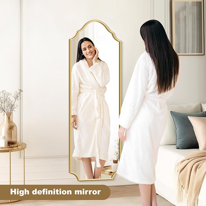 WallBeyond Arched Full Length Mirror Wall Mounted, 65"x22" Gold Metal Frame Full Body Mirror for Bedroom, Living Room, Hanging or Leaning Against Wall Full Size