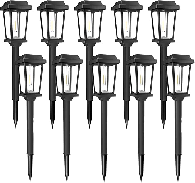 Solar Pathway Lights Outdoor 10 Pack, LED Solar Garden Lights Auto On/Off Waterproof, Warm White Landscape Lighting for Path Yard Walkway Driveway Decor