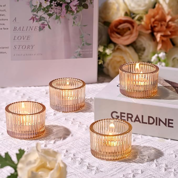 HAVITI 24 Pack Tealight Gold Candle Holders, Votive Tea Light Candle Holder Glass for Gold Centerpieces Fall Wedding Table Decor, Party Supplies, Home Decor