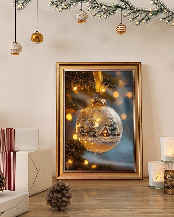 Bzstyleart Vintage Wall Art Decor Vintage Christmas Decorations Indoor, 12 x 16 Inch Modern Framed Christmas Canvas Wall Art Farmhouse Home Decor