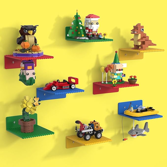 8-Pack Small Floating Shelves for Wall Compatible with Lego Building Bricks, 5x5.5inch Dual‑Sided 16x17 Studs for Toy Brick Storage and Display, ABS Display Shelves for Room Decor, Multicolor