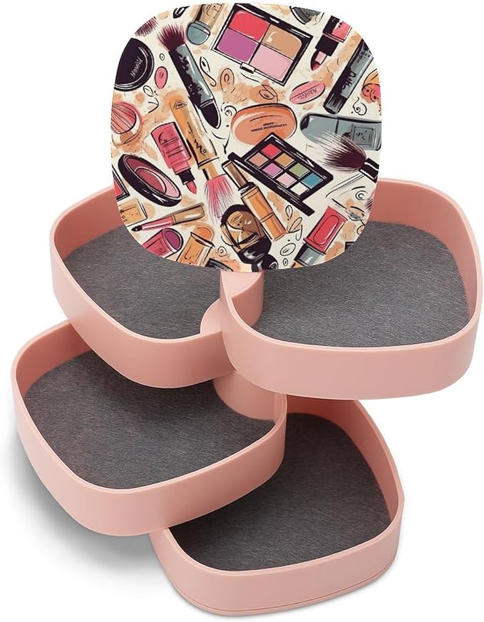 Jewelry Box Jewelry Organizer Makeup Theme Pattern Printed Jewelry Boxes for Women Travel Jewelry Case Earring Holder Organizer Designed for Storing Small Items