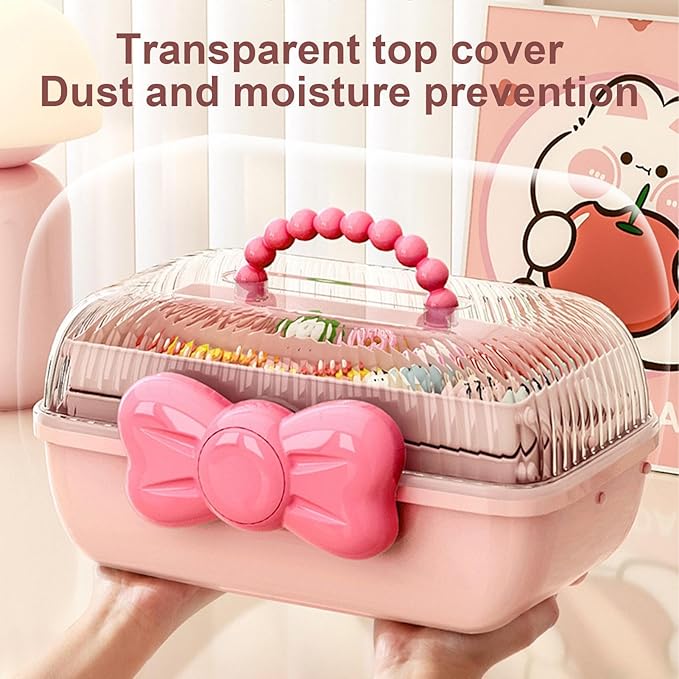 Hair Accessories Organizer for Girls, 3-Layers Foldable Hair Clip Organizer Box with Handle, Multifunctional Storage Box for Headband, Bows, Hairties, Jewelry, Sewing Supplies, Makeup Tool, Craft