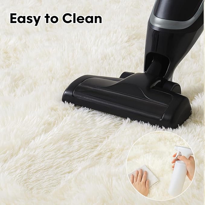 8x10 Area Rugs Living Room, Cream White Large Plush Fluffy Bedroom Carpet, Non-Slip Upgraded Indoor Thick Soft Rug, Modern Plush Carpet Suitable for Kids Home Decor Aesthetics Dorm.