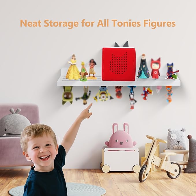 For Tonies Figures Shelf Magnetic,for Tonie Box Wall Shelves,for Tonies Characters Organizer Audio Toy Storage (Holds 36 Figurines),Compatible Charging Station for Children Kid's Room,Oak Wood,White
