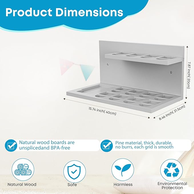 PHOENANCEE Floating Shelves for Little Tikes Story Dream Machine,Wall Shelf for Little Tikes Projector Books Audio Play Character Storage Tray Organizer for Toddlers Kids Girls Boys,Pine(Gray White)