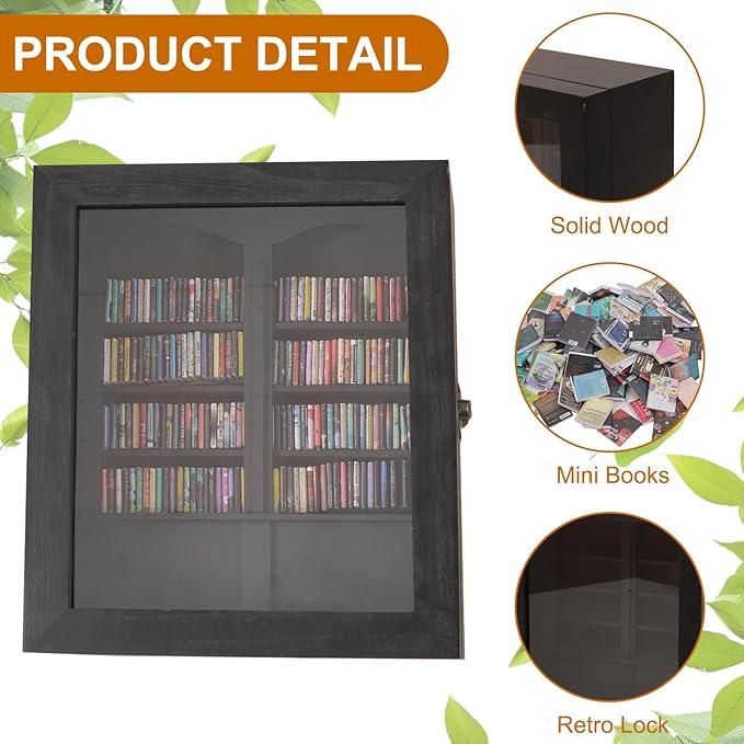 Anxiety Miniature Bookshelf, Mini Books Display for Stress Relief, Small Decorative Miniature Library for Book Lovers,Family and Friend Gift (Black)