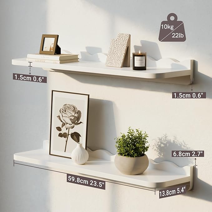 SUMGAR White Floating Shelves for Wall Shelving Decorative Dispaly Wall Shelf Unit, for Bathroom Bedroom Living Room Modern 24 Inch Organizer Storage Shelf for Picture Plant Set of 2